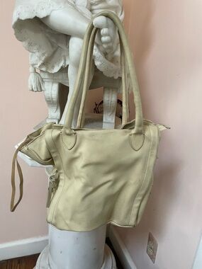 Leather Tote Bag in Light Beige - Women's Shoulder Bag